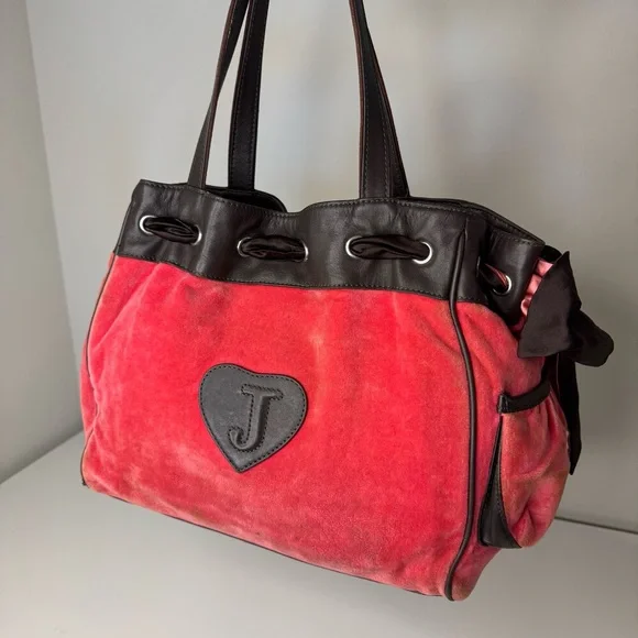 Juicy Couture Pink and Black Suede Shoulder Bag with Logo Charm - Picture 2 of 7